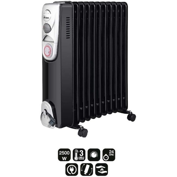 Calorifer electric cu ulei Ardes AR4R11BT, 2400 W, 11 elementi, 3 trepte de putere, Timer 24 h