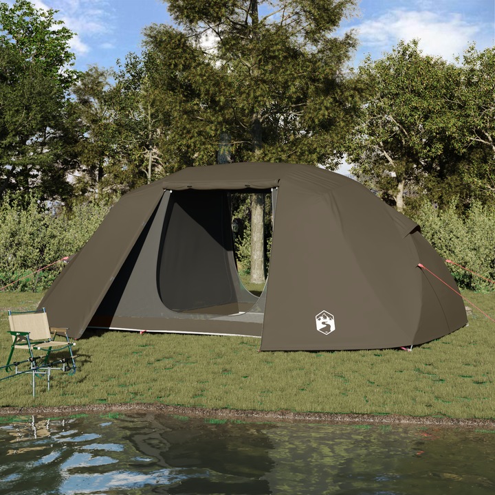 Cort camping vidaXL, 7 persoane, 465x514x187cm, brown, material waterproof