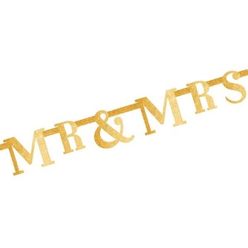 Banner decorativ cu glitter Mr & Mrs pentru nunta - 1.3 m, Radar 54473 Banner decorativ cu glitter Mr & Mrs pentru nunta - 1.3 m, Radar 54473