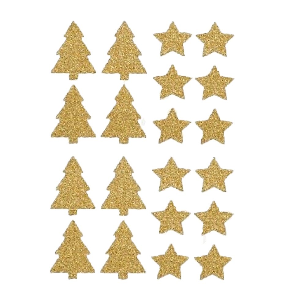 Set 40 bucati stickere aurii stelute/brazi cu sclipici - 3 cm, Radar 45516