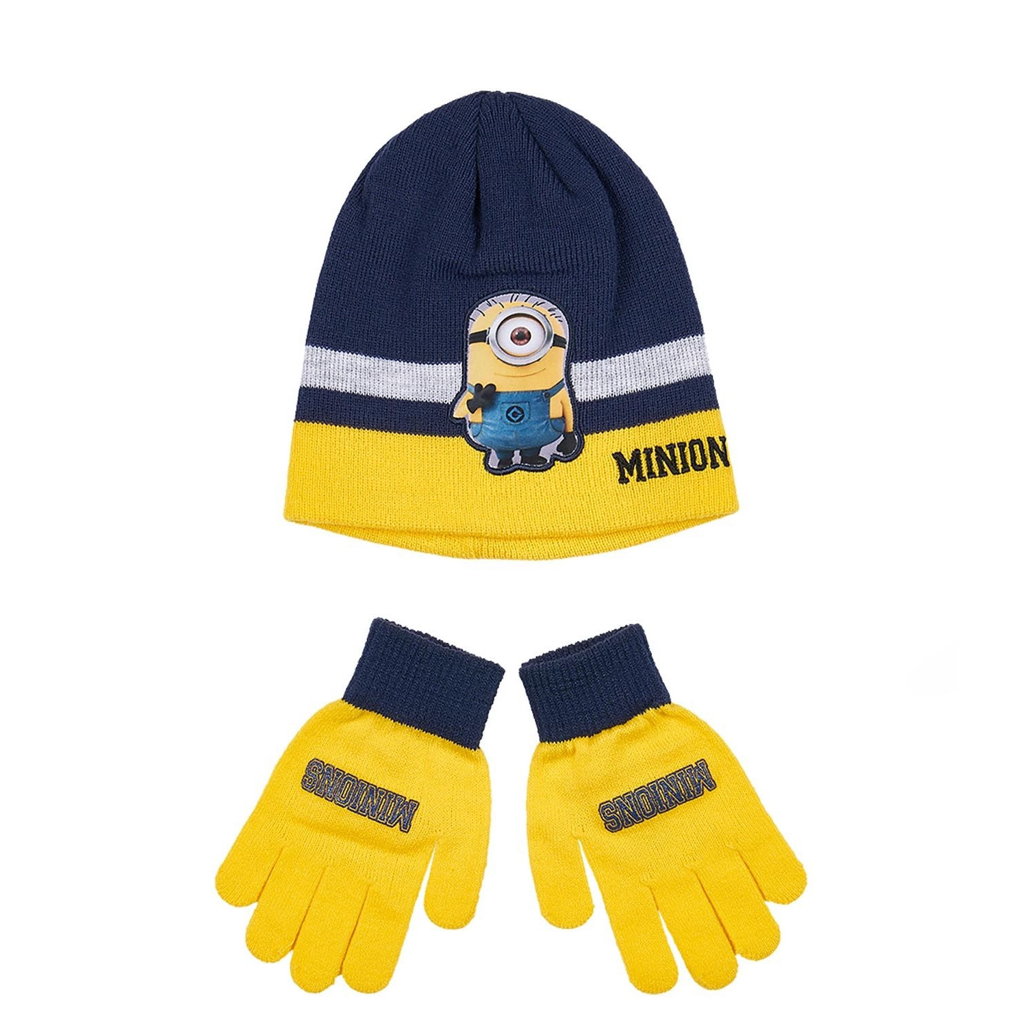 Set caciula si manusi Minioni galben/ bleumarin 54 cm