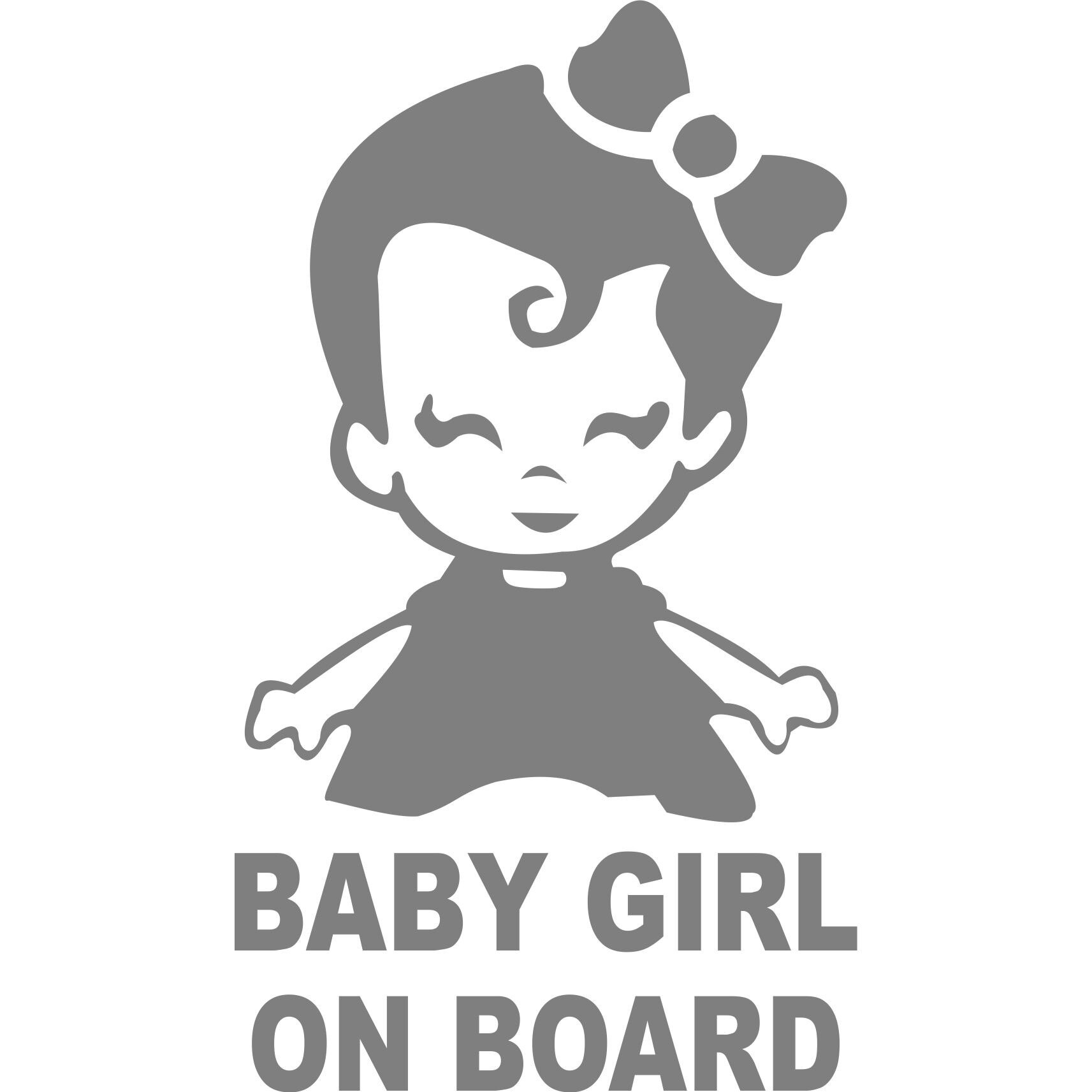 Sticker auto, baby girl on board, culoare argintie