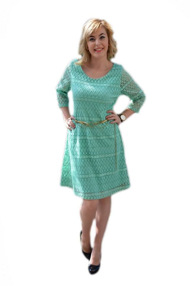 Rochie tinereasca, scurta din dantela,D&J Exclusive, Turcoaz