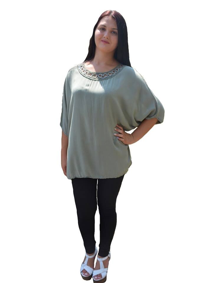 Bluza vaporoasa de vara cu design de paiete lucioase,masura mare,D&J Exclusive, Verde