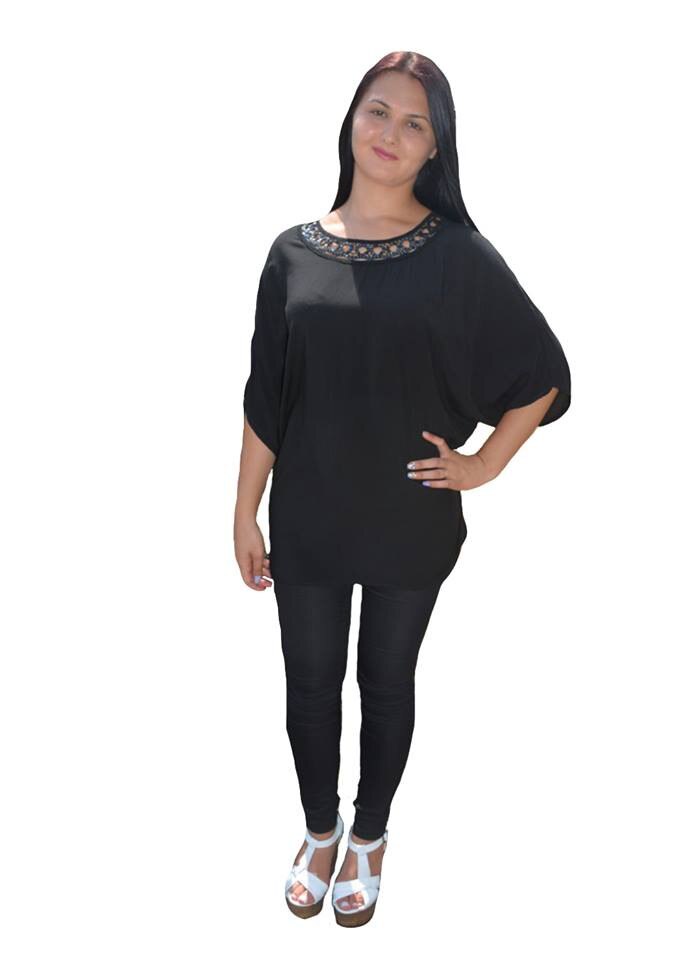 Bluza vaporoasa de vara cu design de paiete lucioase,masura mare,D&J Exclusive, Negru