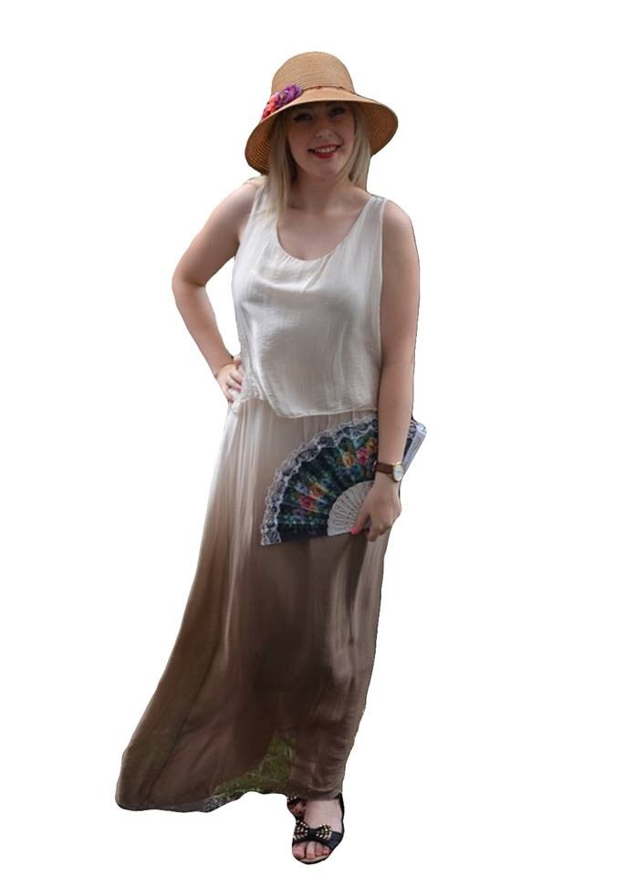 Rochie lunga , decolteu rotund, fara maneca,D&J Exclusive, Bej