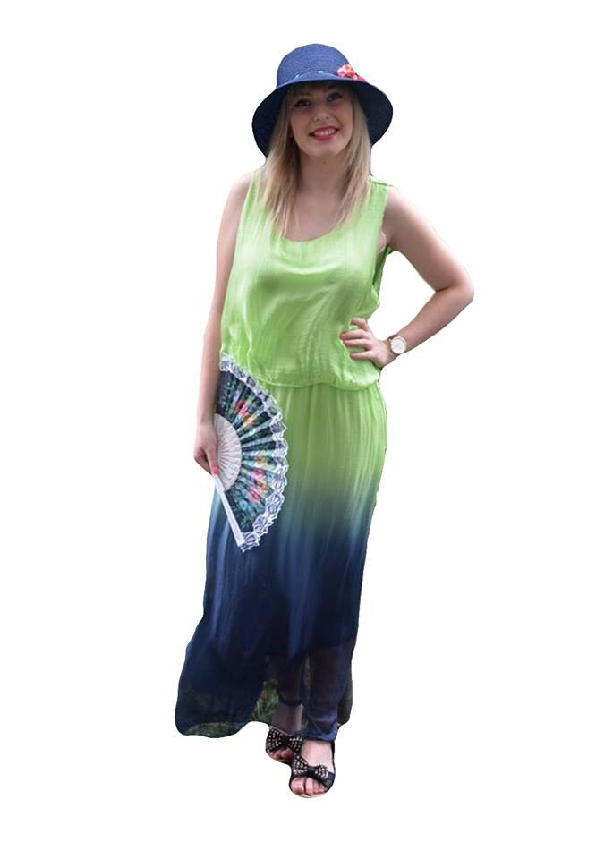 Rochie lunga , decolteu rotund, fara maneca,D&J Exclusive, Verde deschis