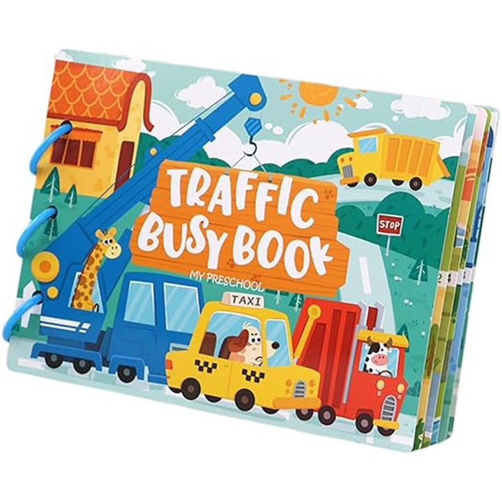 Образователна книга Монтесори AYSTOAYS®, учене на думи, многократна употреба, идеална за развиване на креативността, координацията око-ръка и ранно учене чрез интерактивна и забавна игра, за деца над 3 години, Градски транспорт