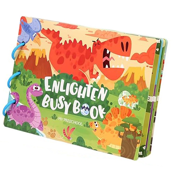 Монтесори образователна книга AYSTOAYS, за учене на думи, за многократна употреба, идеална за развиване на креативността, координацията око-ръка и ранно учене чрез интерактивна и забавна игра, за деца от 3 години, динозаври