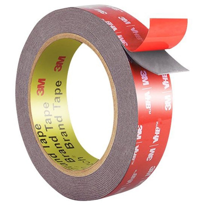 Banda dublu adeziva AYSTOAYS®, VHB, Aderenta puternica, Rezistent la uzura, Usor de utilizat, Nu lasa urme, potrivit pentru industria auto, mobilier si bucatarie sau baie, 20mm*3m*0.8mm, Gri