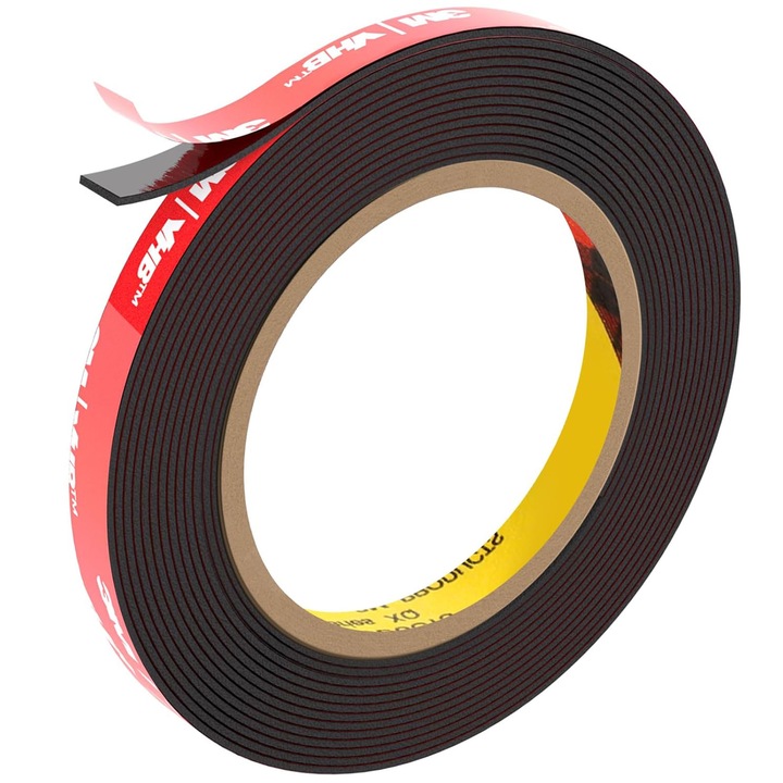 Banda dublu adeziva AYSTOAYS®, VHB, Aderenta puternica, Rezistent la uzura, Usor de utilizat, Nu lasa urme, potrivit pentru industria auto, mobilier si bucatarie sau baie, 15mm*3m*1.1mm, Negru