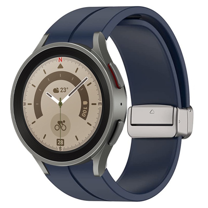 Curea magnetica din silicon moale 20mm, SAFEMORE, Sport Band compatibila cu Smartwatch Samsung Galaxy Watch 4/5/6/7, Display 40/42/43/44/45/46/47mm, Albastru royal