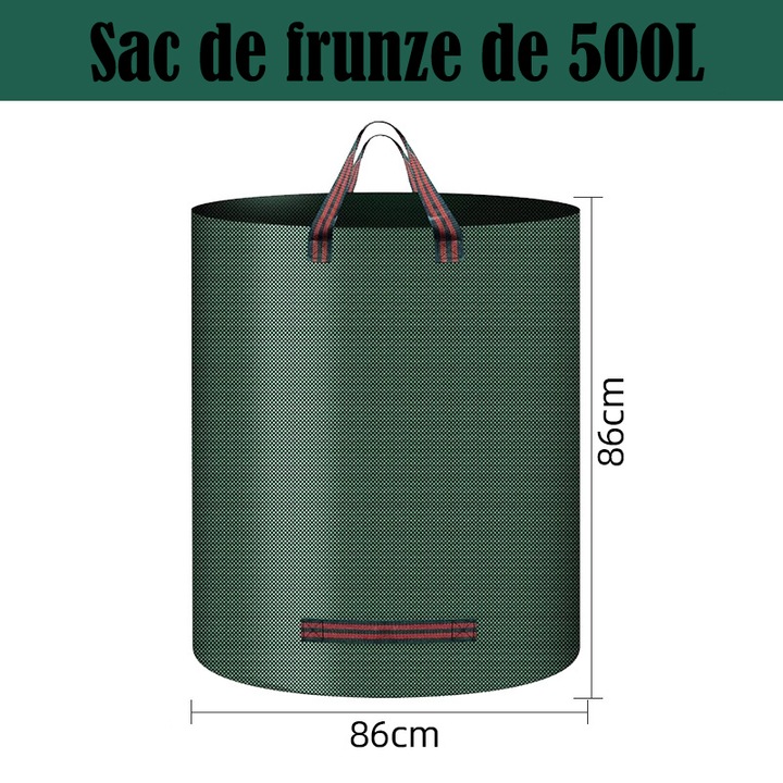 Feicaeesa® Sac Gradina 500L Textil Model Sah, Manere Rezistente Rosii-Negre, pentru Frunze/Buruieni/Gunoi - 86x86cm, Verde Rezistent​