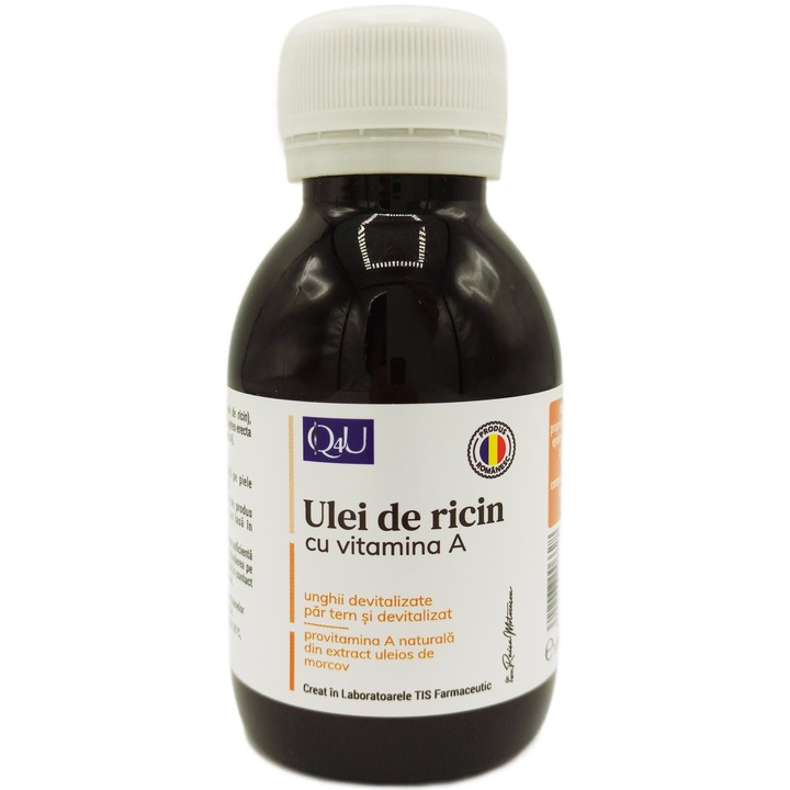 Ricinusolaj A-vitaminnal, sárgarépa- és uborkakivonattal, bőrre, hajra és körömre, Q4U, 100ml, Tis Pharmaceutical Laboratories
