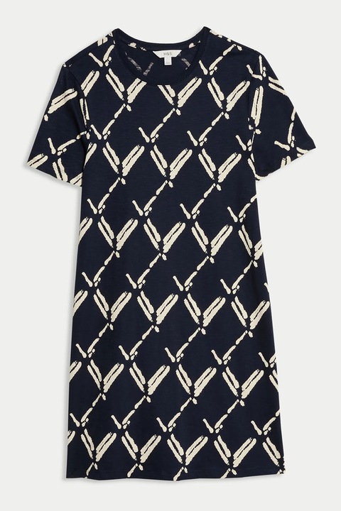 Marks & Spencer, Rochie mini cu imprimeu grafic, Albastru ultramarin/Bej deschis