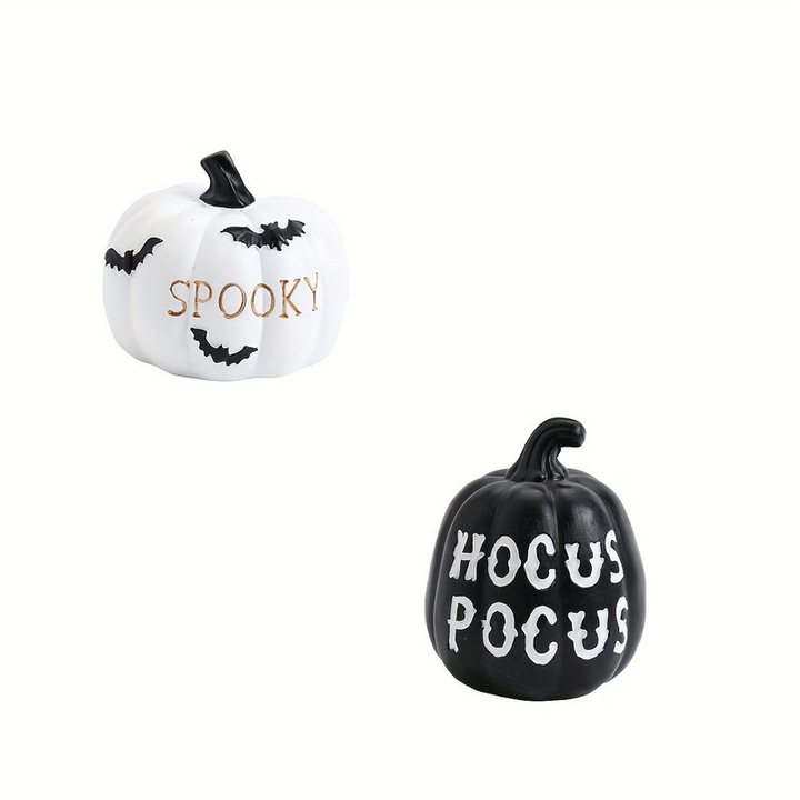 2 db-os gyantából készült asztaldísz szett - Halloween tökök, őszi ünnepi asztaldekoráció, fehér, fekete