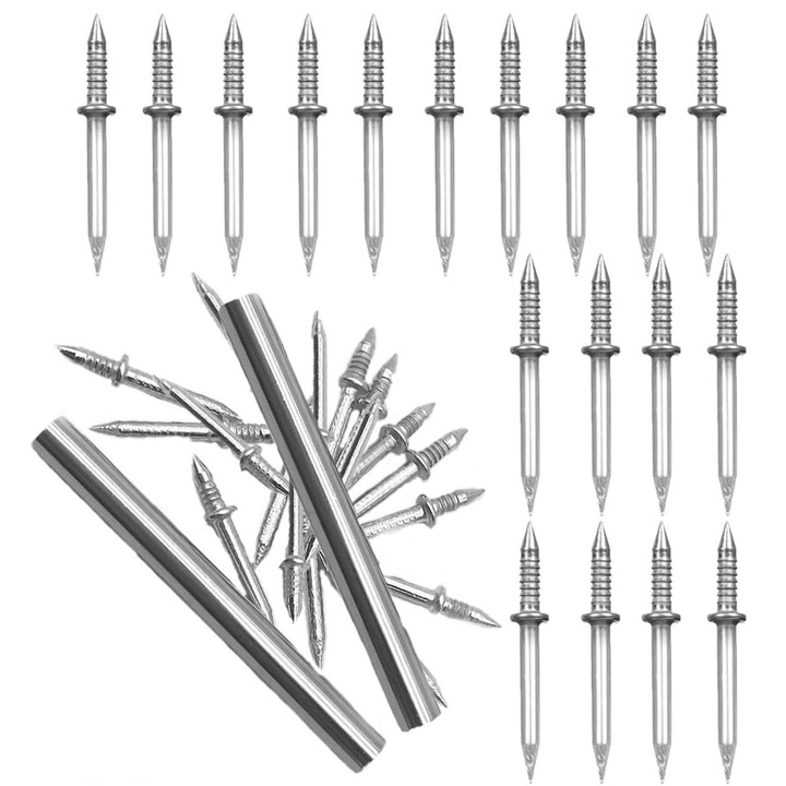 Set 202 bucati cuie fara marcaje, ZGGZERG, Cu 2 unelte pentru manson, Instalare fara gauri, Rezistenta ridicata, Durabile, Rezistente la rugina, Pentru plinte si decorare mobilier, Din otel carbon, 27mm, Argintiu