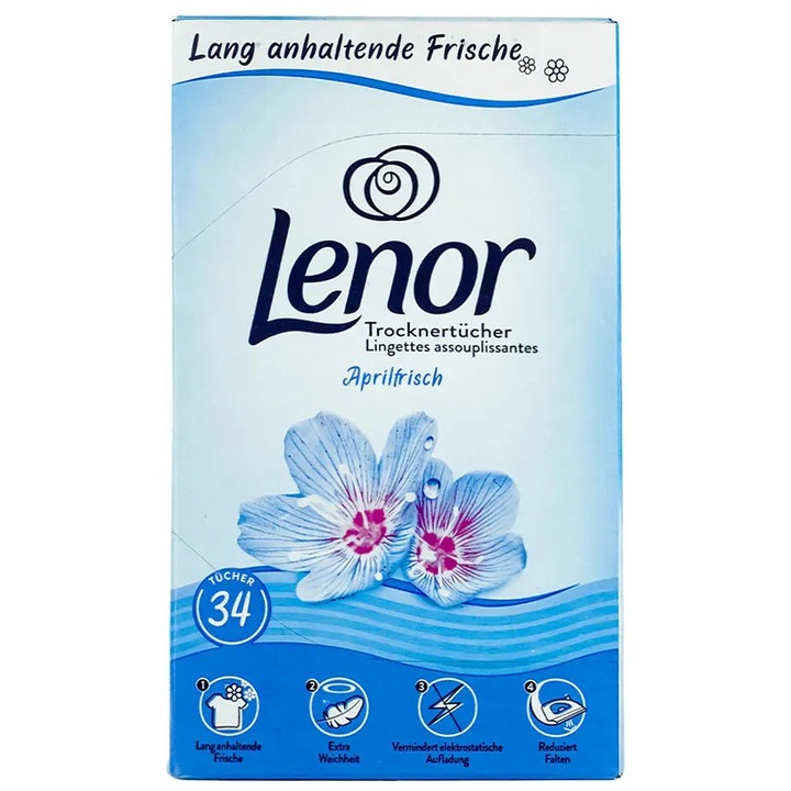 Lenor servetele parfumate pentru haine si lenjerie Aprilfrisch, 34 buc, alternativa la balsamul de rufe lichid, parfum proaspat de lunga durata