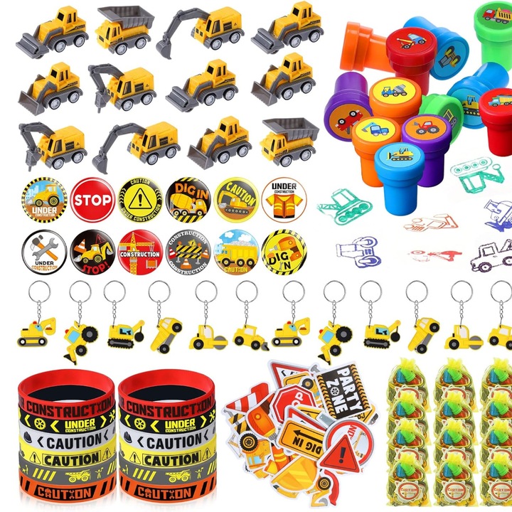 Set 122 bucati accesorii pentru petrecere cu tematica de constructii, TopGearWorld, mini camioane, pentru ziua de nastere