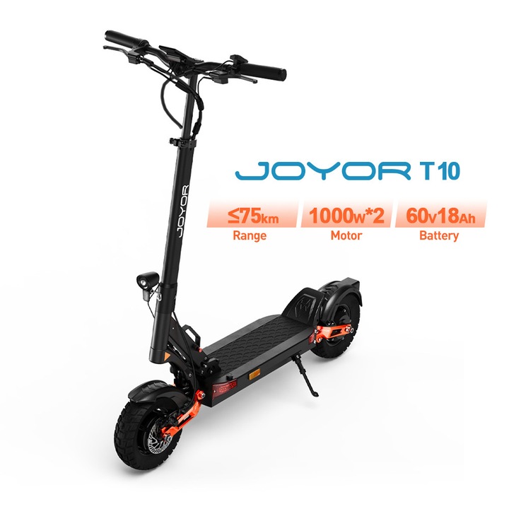 JOYOR T10 összecsukható elektromos roller, dupla motor 1000W*2, 60V 18Ah, 75KM hatótáv, 10 hüvelykes off-road abroncsok