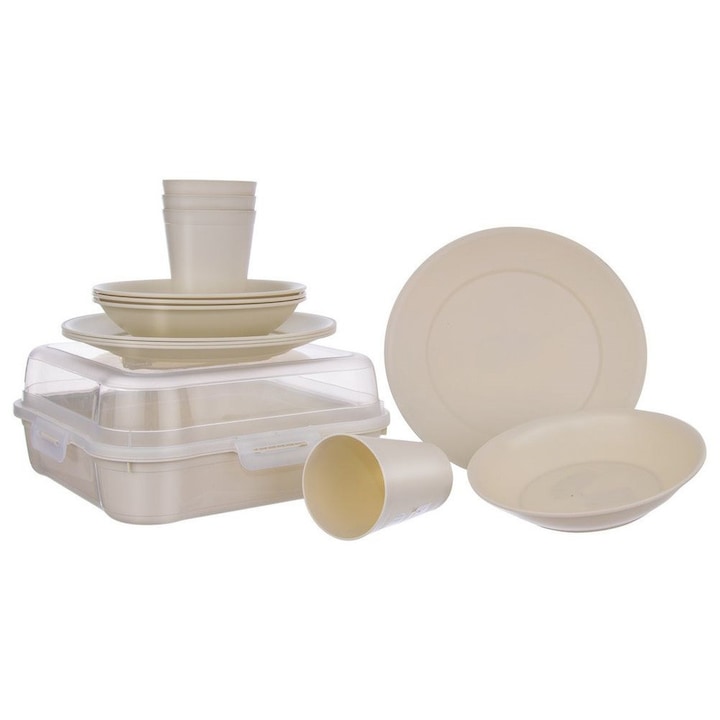Set vesela picnic Artemis, plastic, crem, 13 piese