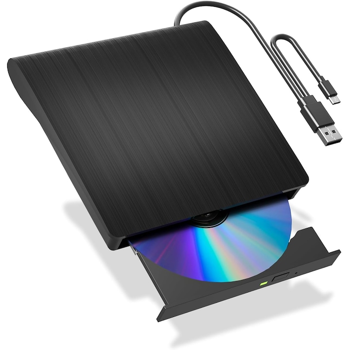 Staryon® Slim външно Blu-ray оптично устройство, плейър и рекордер/записвачка, USB 3.0 и USB-C, CD/DVD/Blu-ray RW, висока скорост, съвместим с Windows, Mac OS, Linux, лаптоп/настолен компютър/Macbook, черен