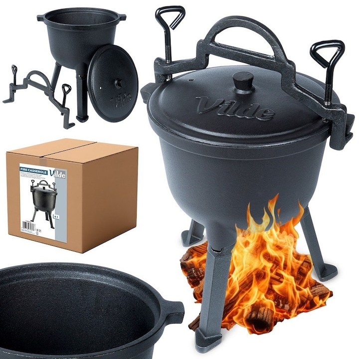 Oala Din Fonta, Vilde, Cast Line, 25x24.5x42 cm, Fonta, Diametru 22 cm, Inaltime 29.5 cm, Greutate 4 kg, Negru