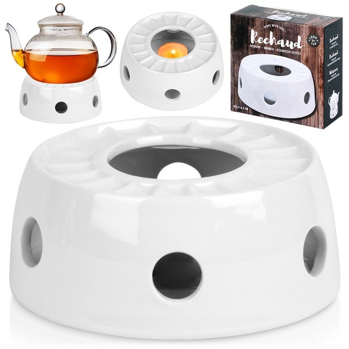 Incalzitor Pentru Ceainic, Vilde, Fara Infuzor, 14x14x6.5 cm, Fabricat Din Ceramica, Culoare Alba, Destinat Pentru Incalzire Cu Lumanare Tip Tealight, Aspect Clasic, Alb