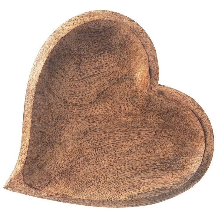 Platou din lemn pentru gustari, Artemis, forma inima, 25x25cm, culoare maro