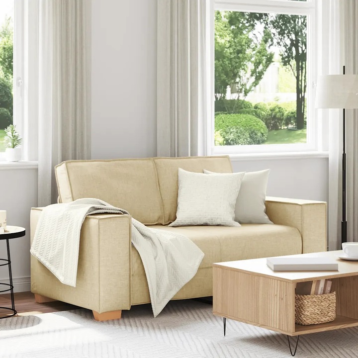 Canapea 2 persoane vidaXL, crem, 120cm, material textil, cadru din lemn si metal
