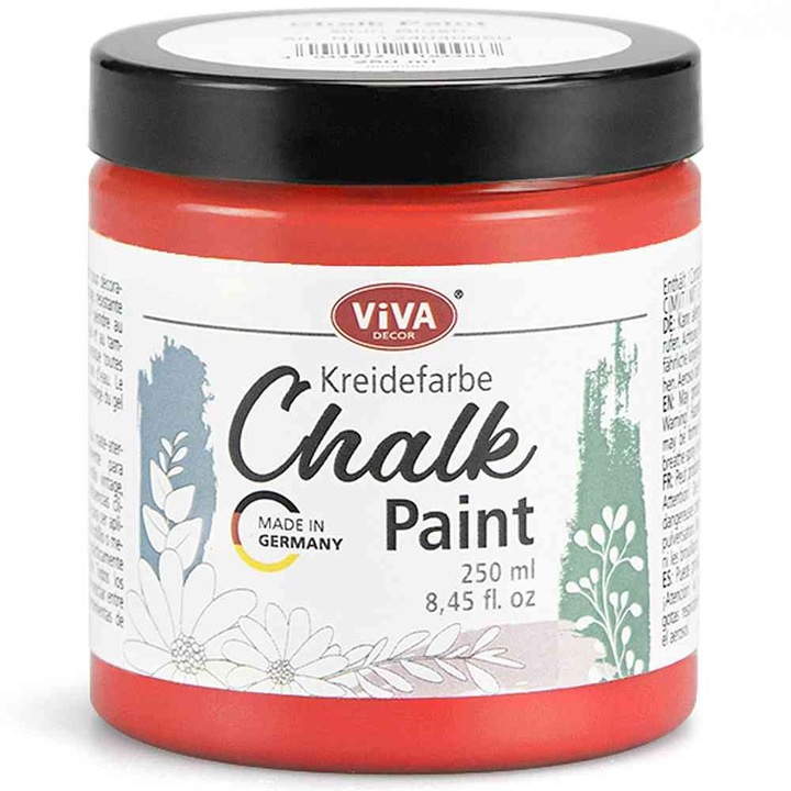Vopsea creta pentru mobila, aspect calcaros mat, fara picurare, VIVA DECOR, 250 ml Rosu mac