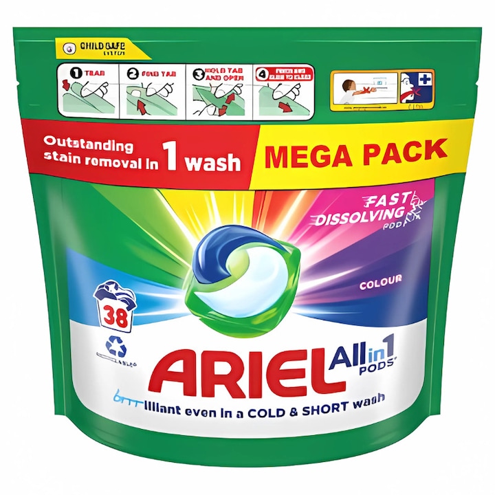 Ariel All-in-1 PODS folyékony mosókapszula Color MEGA csomag (38 db)