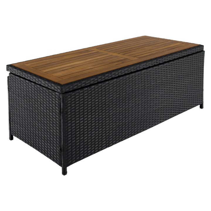 Banca, cutie depozitare gradina ratan sintetic lemn maro Bemus 120x50x50 cm