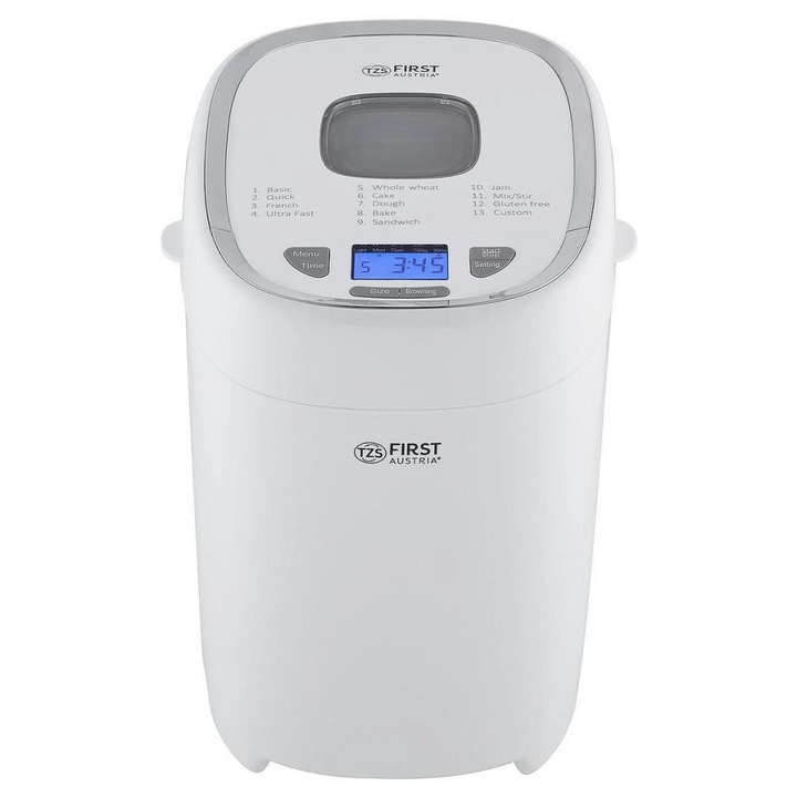 Хлебопекарна FIRST FA-5150-3, 550W, 13 автоматични програми, 2 размера на хляб, Размер: 29.5 х 23. 5 х 29.5 сантиметра, Цвят: Бял
