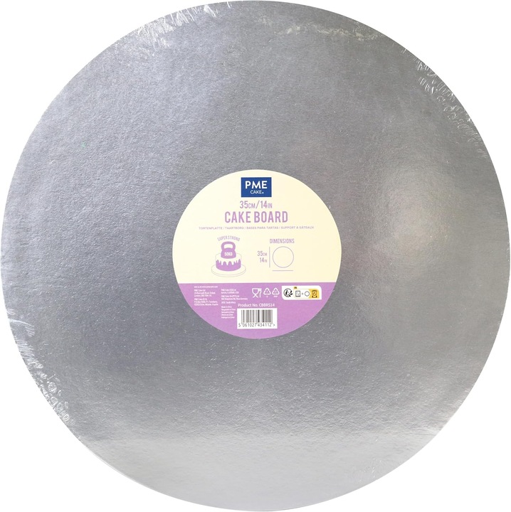 Platforma tort rotunda argintie cu banda pe margine, usoara, 30 cm, grosime 1.2 cm, PME