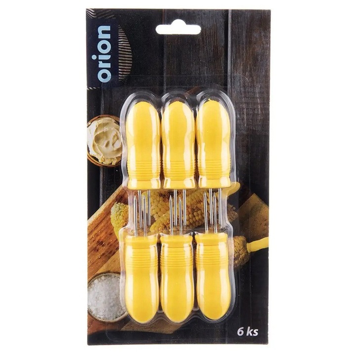 Set 6 Suporturi pentru Porumb fiert, Orion, 8x2cm, Inox, Galben