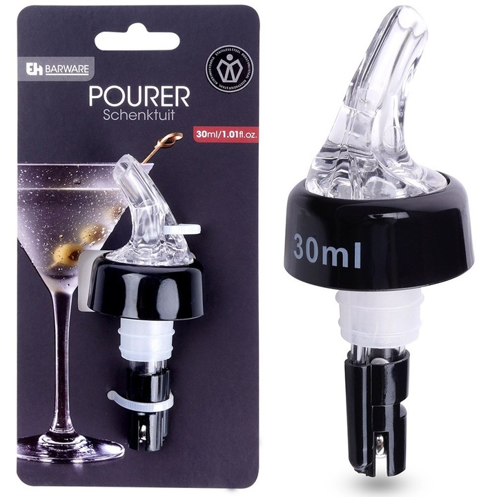 Dispenser Pentru Sticle, Excellent Houseware, 30 ml, 9.5x4 cm, Sticla, Rezistent Si Solid, Usor De Utilizat, Potrivit Pentru Spalare In Masina De Spalat Vase, Transparent Si Negru