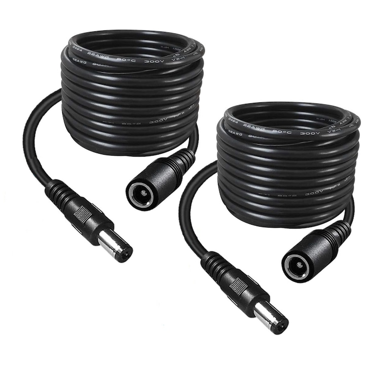 Set 2 cablu de alimentare universal pentru camere de supraveghere wireless, Axroad Mall, Lungime 3 metri, Tensiune 12V, Design clasic negru, Ultra rezistent, Instalare flexibila, Compatibilitate extinsa, Performanta optima, PVC, Negru