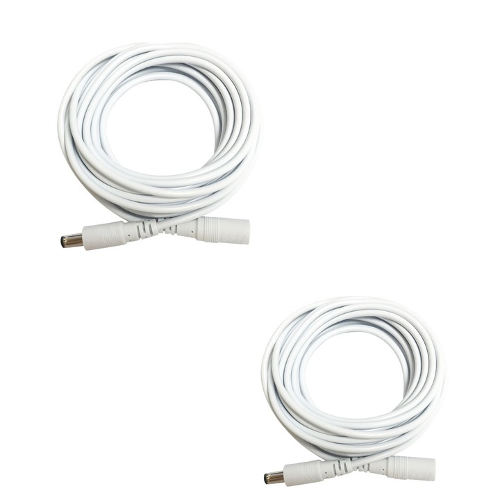Set 2 cablu de alimentare universal pentru camere de supraveghere wireless, Axroad Mall, Lungime 3 metri, Tensiune 12V, Design clasic alb, Ultra rezistent, Instalare flexibila, Compatibilitate extinsa, Performanta optima, PVC, Alb