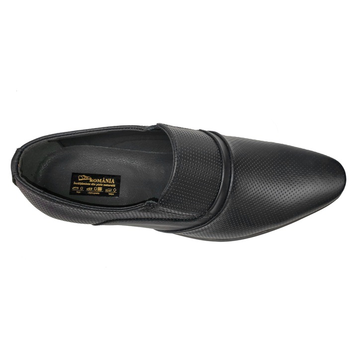 Pantofi Eleganti Fara Siret Negri Din Piele Naturala Matritata, Interior Din Piele, Talpa TR Flexibila, Calapod Comod, Usor De Asortat, Produs Romanesc, SCV. Marimea 42