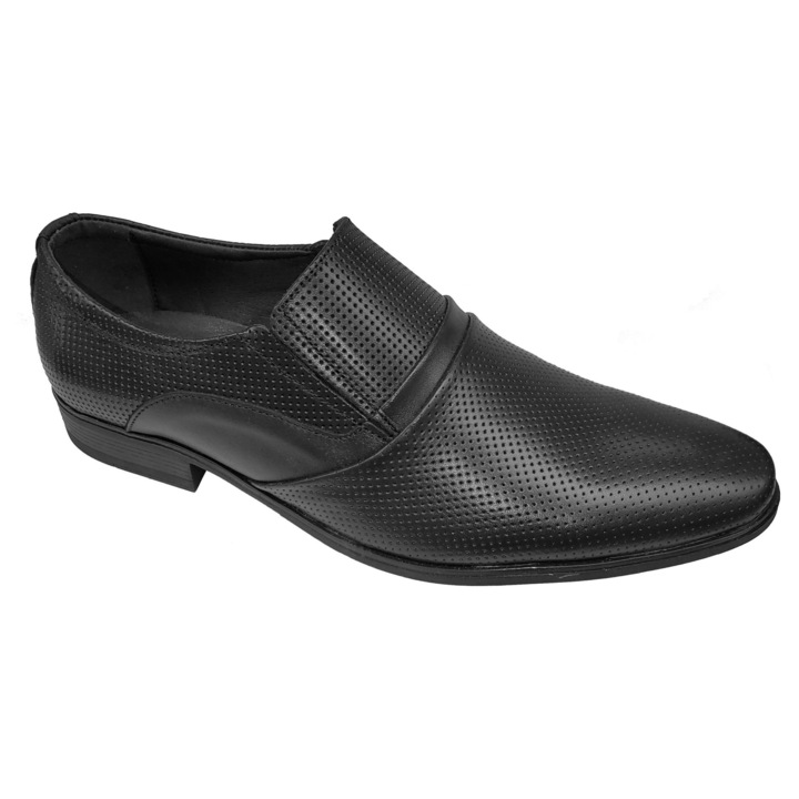 Pantofi Eleganti Fara Siret Negri Din Piele Naturala Matritata, Interior Din Piele, Talpa TR Flexibila, Calapod Comod, Usor De Asortat, Produs Romanesc, SCV. Marimea 42