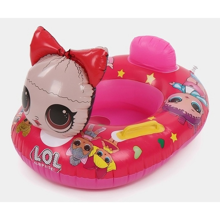 Надуваем кръг във формата на лодка, модел LOL, 2 дръжки за поддръжка, 70 см, поставка за крачета, червен цвят, мин. възраст 3+ години