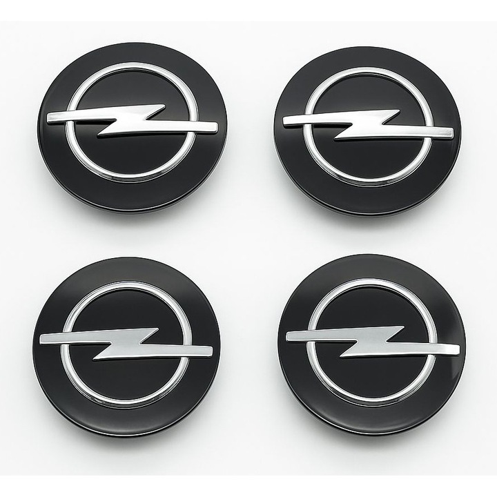4 db OPEL felnikupak készlet, 60 mm – Króm Embléma Fényes Feketén, Kompatibilis Könnyűfém Felnikkel, Prémium Dizájn, Rögzítőgyűrűvel