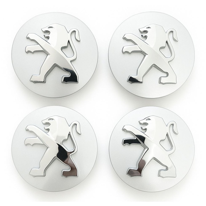Set 4 Capace Jante Peugeot 60 mm – Argintii, Design Elegant, Cu Inel De Fixare