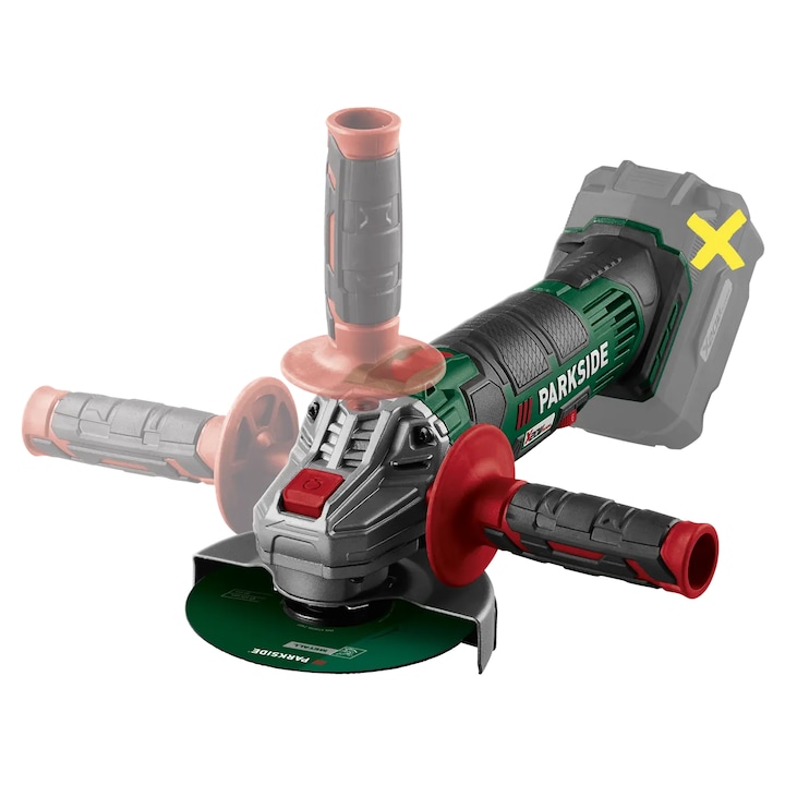 Polizor unghiular ParkSide, 20 V, disc 125 mm, maner reglabil, fara baterie si incarcator