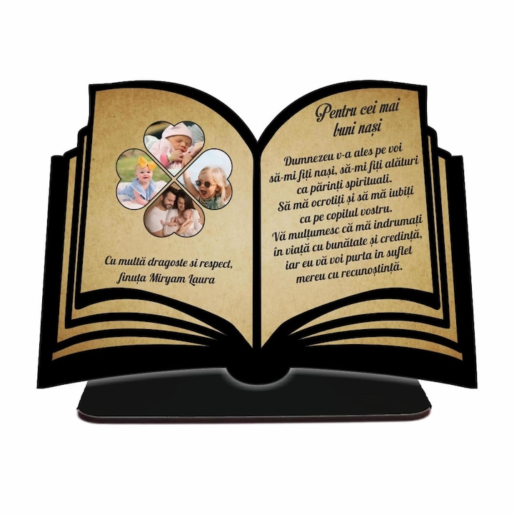 Decoratiune Cadou, Nasi Botez, Lemn, Negru, 20x14cm, RFNUV001