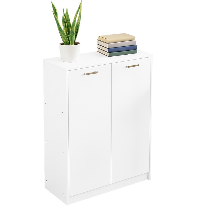 Biblioteca de birou alb cu rafturi freestanding post Scandinav loft 108 cm Rebiko