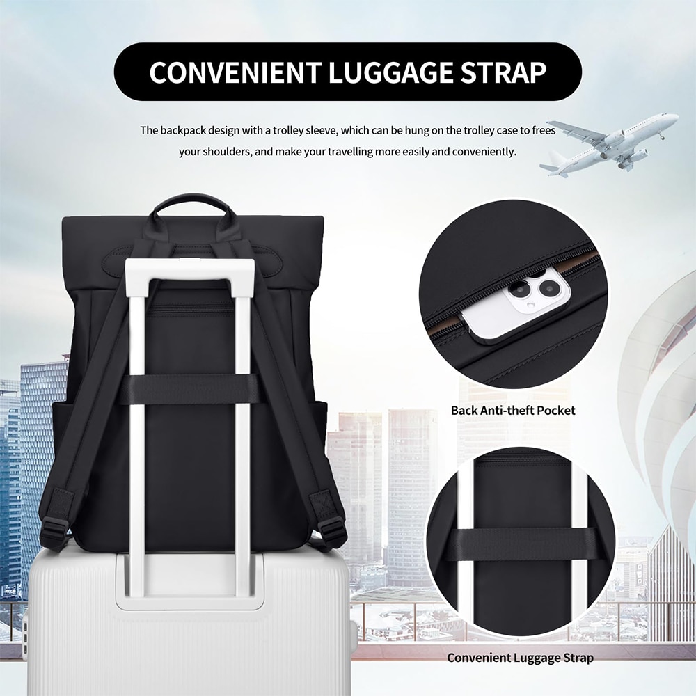 Rucsac pentru laptop Dollcini de mare capacitate pentru femei – impermeabil, elegant, cu buzunare multiple, pentru calatorii si serviciu, negru