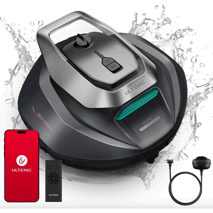 Robot de curatare a piscinei Ultenic Pooleco 10S, fara fir, 5200 mAh, autonomie 90 min, capacitte 2.5 l, Gri
