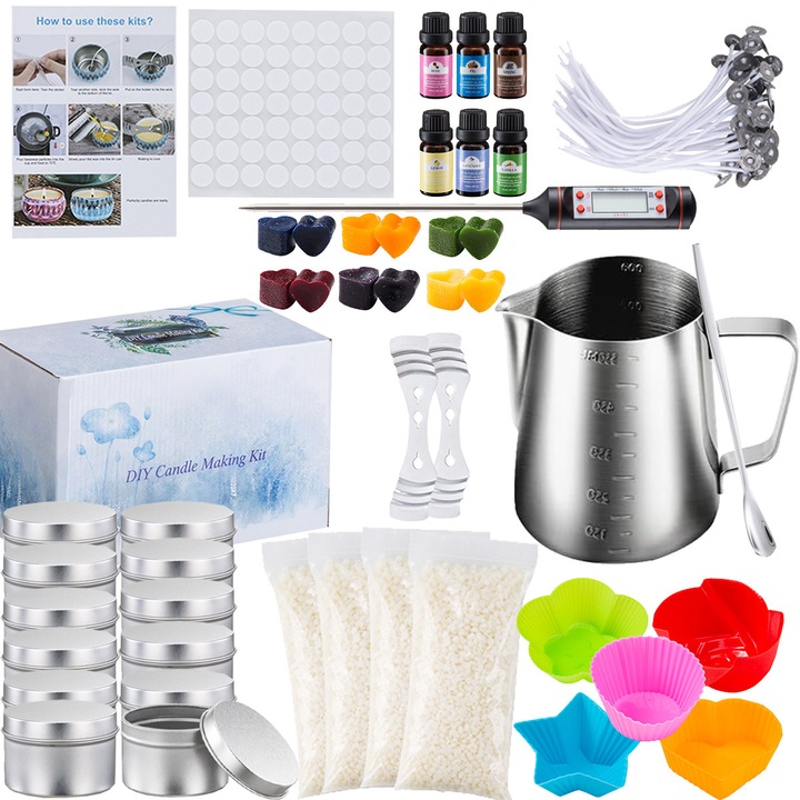79 darabos készlet gyertyakészítéshez, Illatos gyertya készítő készlet, 800g természetes méhviasz, Oszlopgyertya és DIY gyertyakészítéshez
